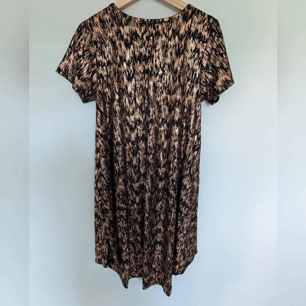 LuLaRoe XS Carly High-Lo Swing Dress -Black w/Rose Gold Foil Scribble Overlay - Picture 4 of 7
